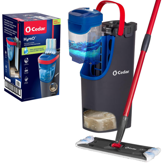 2 PACK O-Cedar H2prO Flat Mop System | Quick Cleaning Tool | Clean with Water | Machine Washable Reusable Microfiber Mop Pad | Safe on Wood Floors, Vinyl, Tile, Baseboards, Walls PACK OF 2