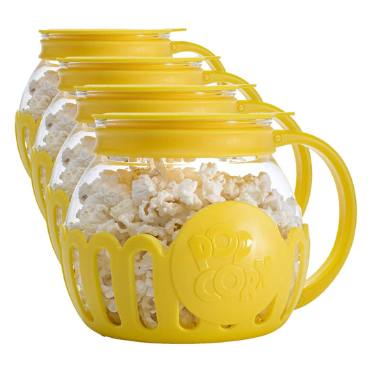 Ecolution Patented Micro-Pop Microwave Popcorn Popper with Temperature Safe Glass, 3-in-1 Lid Measures Kernels and Melts Butter, Made Without BPA, Dishwasher Safe, 3-Quart, Red