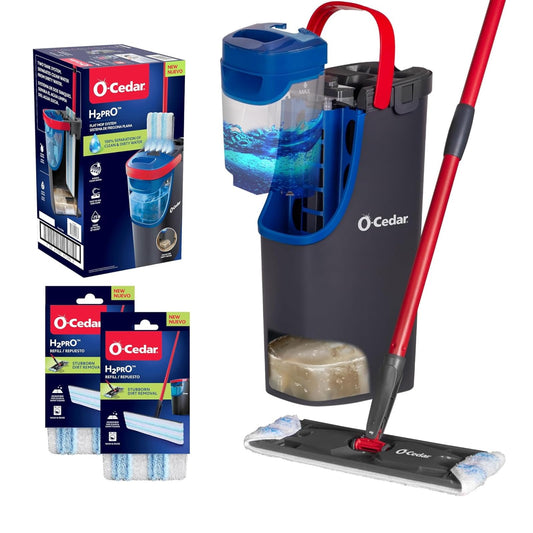 O-Cedar H2prO Flat Mop System | Quick Cleaning Tool | Clean with Water | Machine Washable Reusable Microfiber Mop Pad | Safe on Wood Floors, Vinyl, Tile, Baseboards, Walls